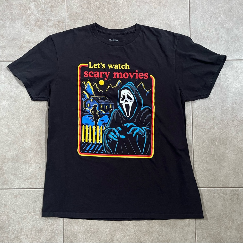 Scream Ghost Face Shirt Adults Large Black Let's Watch Scary Movies Horror